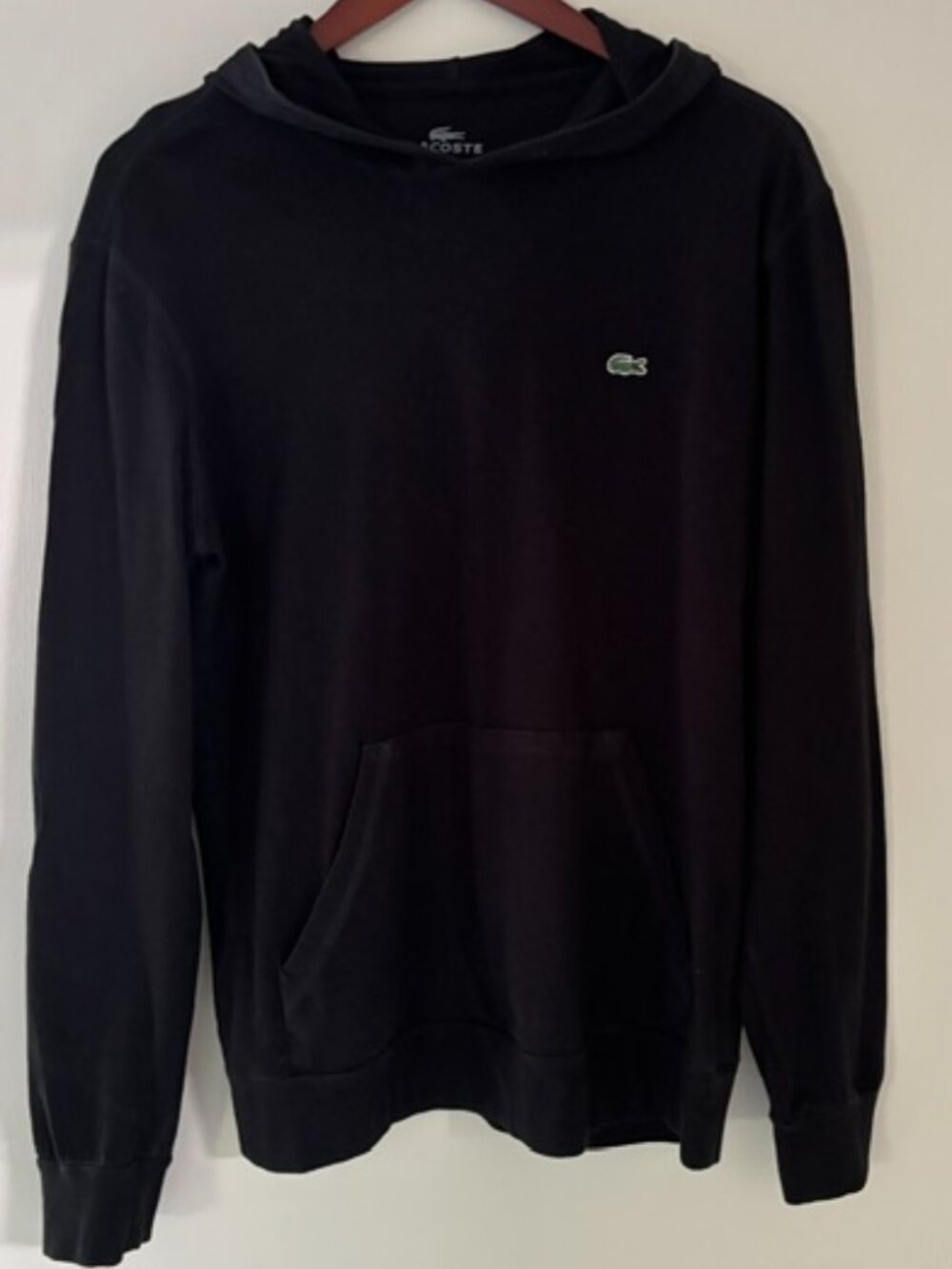 Lacoste Black Long Sleeve Lightweight Pullover Hoodie | Classic Crocodile Logo